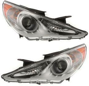 Headlight Assembly Pair/Set for Hyundai Sonata 2011-2014, Halogen Type 1, Right Passenger and Left Driver, Excludes Hybrid Model, Replacement