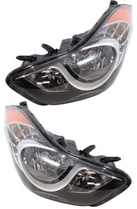 Headlight Assembly Pair/Set for Hyundai Elantra 2011-2013, Right Passenger and Left Driver, Halogen, USA Built, Replacement