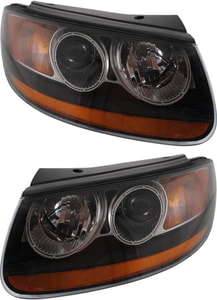 Headlight Assembly for Hyundai Santa Fe 2010-2012, Right Passenger and Left Driver, Halogen, with Amber Reflector, Replacement Pair/Set