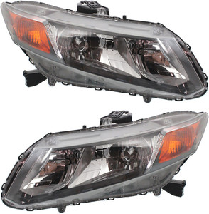 Headlight Assembly for 2012-2012 Honda Civic, Right Passenger and Left Driver, Halogen, with Amber Turn Signal Light, Replacement Pair/Set