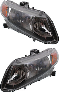 Headlight Assembly Pair/Set for 2012 Honda Civic Hybrid Model, Right Passenger and Left Driver Halogen Replacement