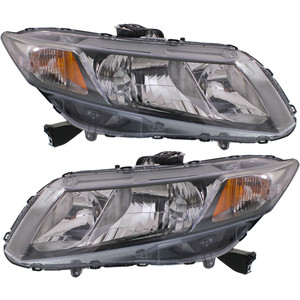 Headlight Assembly Pair/Set for 2013-2015 Honda Civic Coupe/Sedan, Right Passenger and Left Driver Halogen Light, Replacement