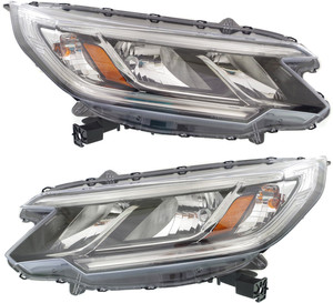 Headlight Assembly Pair/Set for Honda CR-V 2015-2016 LX Model, Right Passenger and Left Driver, Halogen, Without LED Daytime Running Light, Replacement