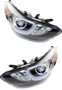 Pair/Set - Headlight Assembly for 2014-2016 Hyundai Elantra, Right Passenger and Left Driver, Halogen w/ LED Position Light, USA Built, Replacement