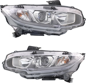 Pair/Set - Headlight Assembly for Honda Civic 2016-2020, Right Passenger and Left Driver, Halogen, Fit for Coupe/Hatchback 2016-2018, Type R 2017-2020, Si Model 2019-2020, Sedan 2016-2018, 2018 North America Built Replacement
