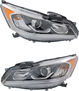 Headlight Assembly Pair/Set for 2016-2017 Honda Accord Sedan, Right Passenger and Left Driver Sides, Excludes Hybrid/LX/Touring Models - Replacement