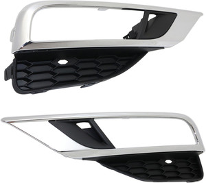 Front Fog Light Molding for Honda CR-V 2015-2016, Right Passenger and Left Driver, Chrome, with Fog Light Holes, Replacement Pair/Set