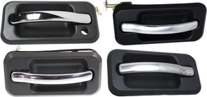 Front and Rear Door Handle Pair/Set for Hummer H2 2003-2009, Pair/Set of 4 Outside, Textured Black Bezel, Right Passenger and Left Driver Chrome Lever Replacement