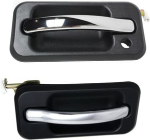 Front Exterior Door Handle Pair/Set for Hummer H2 2003-2009, Right Passenger and Left Driver, Textured Black Bezel, Chrome Lever, with Keyhole - Replacement