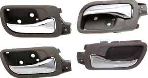 Front and Rear Door Handle Pair/Set for 2003-2007 Honda Accord, Right Passenger and Left Driver, Inside, Chrome Lever + Brown (Taupe) Bezel, Plastic, Sedan Replacement