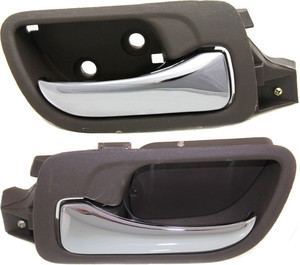 Front Interior Door Handle Pair/Set for 2007 Honda Accord, Right Passenger & Left Driver, Chrome Lever + Brown (Taupe) Bezel, Plastic, Sedan Replacement