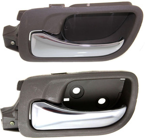 Front and Rear Door Handle Set for Honda Accord 2003-2007, Left Driver, Inside, Set of 4, Chrome Lever + Brown (Taupe) Bezel, Plastic, Sedan - Replacement
