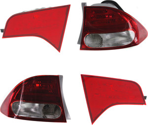 Tail Light Pair/Set for Honda Civic Sedan 2009-2011, Inner and Outer, Right Passenger and Left Driver, Lens and Housing Replacement