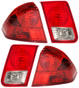 Tail Light Pair/Set for 2003-2005 Honda Civic Sedan, Right Passenger and Left Driver, Inner and Outer, Replacement