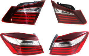 Tail Light Assembly Pair/Set for Honda Accord 2016-2017 Sedan, Right Passenger and Left Driver, Inner and Outer, Excluding Hybrid Models, Replacement