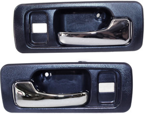Front Interior Door Handle Pair/Set for 1990-1993 Honda Accord Sedan, Right Passenger and Left Driver, Dark Blue Bezel with Chrome Lever, Comes with Door Lock Hole, Replacement