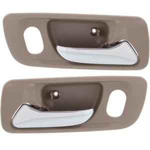 Front Door Handle Pair/Set for Honda Odyssey 1999-2004, Right Passenger and Left Driver Inside, Chrome Lever + Beige Housing with Hole, Replacement