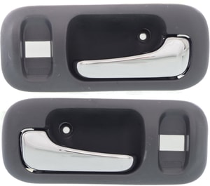 Front Door Handle Pair/Set for Honda Odyssey 1995-1998, CR-V 1997-2001, Right Passenger and Left Driver, Inside, with Lock Hole, Chrome Lever + Gray Bezel, Plastic, Replacement