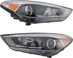 Headlight Assembly Pair/Set for Hyundai Tucson 2016-2018, Right Passenger and Left Driver, Halogen with LED Position Light, Replacement