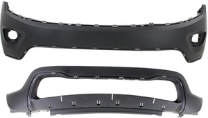 Front Bumper Cover Set for Jeep Grand Cherokee 2014-2016, Set of 2, Upper and Lower, without Intelligent Parking Assist System Holes, Excluding SRT-8 Model - Replacement