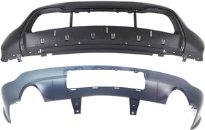 Front and Rear Bumper Cover Set for Jeep Grand Cherokee 2014-2016, Lower Front - Primed (Ready to Paint) Top; Textured Bottom; Rear - Primed, Excludes SRT8 Model, with Towing Package, Dual Exhaust Holes, Type 2 Replacement