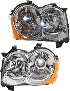 Headlight Pair/Set for Jeep Grand Cherokee 2008-2010, Right Passenger and Left Driver, Lens and Housing, Xenon, Without HID Pair/Set Replacement