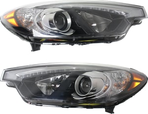 Pair/Set - Headlight Assembly for 2014-2015 Kia Forte/Forte Koup/Forte5, Right Passenger and Left Driver, Halogen with LED Position Light, Up to October 17, 2014, Replacement