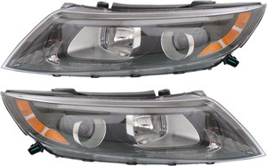 Pair/Set - Headlight Assembly for Optima 2014-2015, Right Passenger and Left Driver, Halogen, Without LED Position Light, Excludes Hybrid Model, USA Built, Replacement