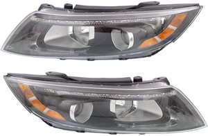 Headlight Assembly Pair/Set for KIA OPTIMA 2014-2015 - Right Passenger & Left Driver, Halogen Bulbs, with LED Position Light, Excludes Hybrid Model, USA Built, Replacement