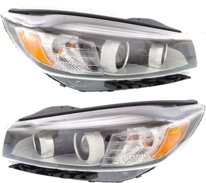 Headlight Assembly Pair/Set for 2016-2018 Kia Sorento, Right Passenger and Left Driver Side, Halogen, without LED Accent Light, Replacement