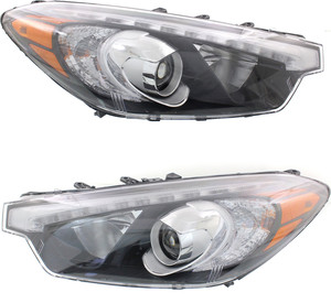 Headlight Assembly Pair/Set for KIA FORTE/FORTE KOUP/FORTE5 (2015-2016), Right Passenger and Left Driver, Halogen with LED Position Light, Replacement