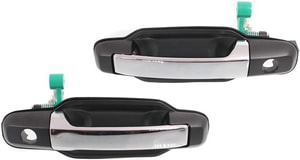 Exterior Front Door Handle Pair/Set for Kia Sorento 2003-2006 EX Model, Right Passenger and Left Driver, Primered (Ready to Paint) Bezel, Chrome Lever with Hole, Replacement