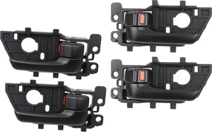 Front and Rear Inside Door Handle for 2010-2013 Kia Forte / Forte Koup, Right Passenger and Left Driver, Pair/Set of 4, All Black, Plastic, Primed (Ready to Paint), Replacement