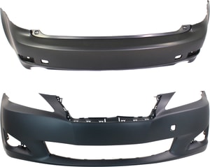 Front and Rear Bumper Cover Set for 2009-2010 Lexus IS250/IS350, Primed (Ready to Paint), w/o Pre-Collision System, Excluding C Model, Replacement