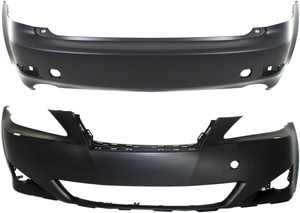 Front and Rear Bumper Cover Set for 2006-2008 Lexus IS250/IS350, Primed (Ready to Paint), Without Pre-Collision System, Replacement