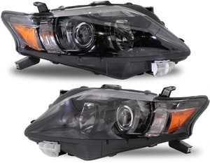 Headlight Assembly Pair/Set for 2010-2012 Lexus RX350, Right Passenger and Left Driver Halogen, Canada Built Vehicle, Black Interior, Replacement