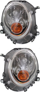 Headlight Assembly for 2007-2015 Cooper with Right Passenger and Left Driver Halogen Lights, w/ Yellow Turn Signal - Replacement Pair/Set