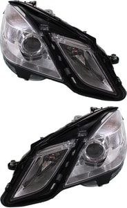 Headlight Assembly Pair/Set for Mercedes Benz E-Class 2010-2013 (W/O Cornering Lights, Sedan/Wagon), Halogen, Right Passenger and Left Driver Replacement