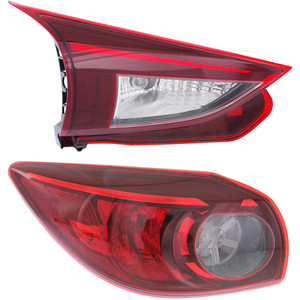Tail Light Assembly Set for Mazda 3 Sport/Mazda 3 2014-2018, Left Driver, Inner and Outer, Clear & Red Lens, Replacement