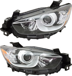 Headlight Pair/Set for Mazda CX-5 2013-2016, Right Passenger and Left Driver, Lens and Housing, Halogen Replacement