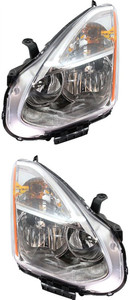 Headlight Assembly Pair/Set for Nissan Rogue 2009-2010, S Model, Halogen, Right Passenger and Left Driver Replacement