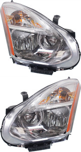 Headlight Assembly Pair/Set for 2011-2012 Nissan Rogue, Includes Right Passenger and Left Driver Halogen Lights, Replacement