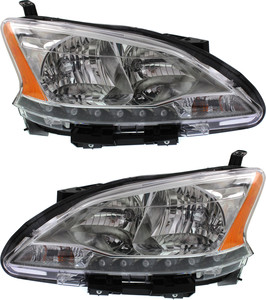 Headlight Assembly for 2013-2015 Nissan Sentra, Right Passenger and Left Driver, Halogen, Replacement Pair/Set