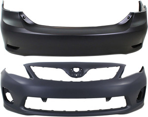 Front and Rear Bumper Cover Set for Toyota Corolla 2011-2013, Replacement Auto Part Set