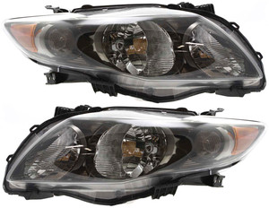 Headlight Assembly Pair/Set for 2009-2010 Toyota Corolla (S/XRS Models, North America Built Vehicle), Right Passenger and Left Driver, Black Interior, Replacement