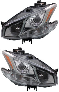 Headlight Assembly Pair/Set for 2009-2014 Nissan Maxima, Right Passenger and Left Driver, Halogen, Excluding Limited Edition & Sport/Premium Package, Replacement