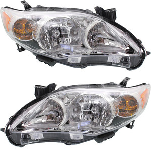 Headlight Pair/Set for 2011-2013 Toyota Corolla, Right Passenger and Left Driver Replacement