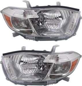 Headlight Pair/Set for 2010 Highlander, Includes Right Passenger and Left Driver Side Headlights, Toyota Replacement