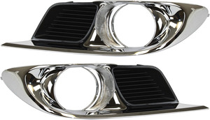 Front Fog Light Molding Pair/Set for 2011-2012 Toyota Avalon, Right Passenger and Left Driver, Black with Chrome Trim, Replacement
