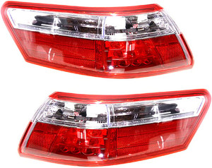 Tail Light Pair/Set for Toyota Camry 2007-2009, Hybrid Model, Right Passenger and Left Driver Outer, Lens and Housing, LED, for Japan/USA Built Vehicles, Replacement